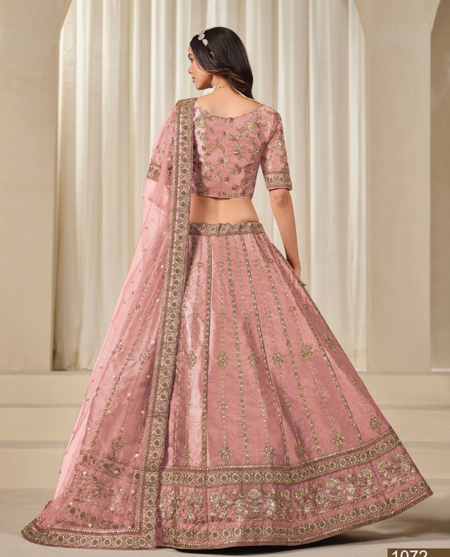 1072-pink - Pink Embroidered Art Silk Lehenga Choli for Wedding